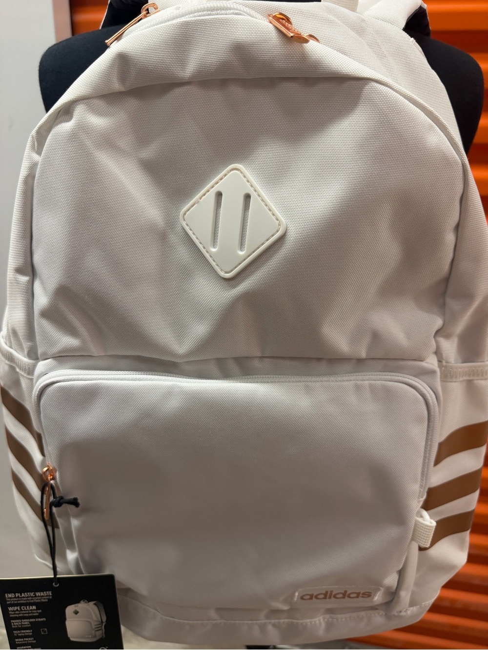 NWT Adidas Classic 3S 4 Backpack White/Onix/Grey/ Rose Gold Stripe Accents - Picture 5 of 6